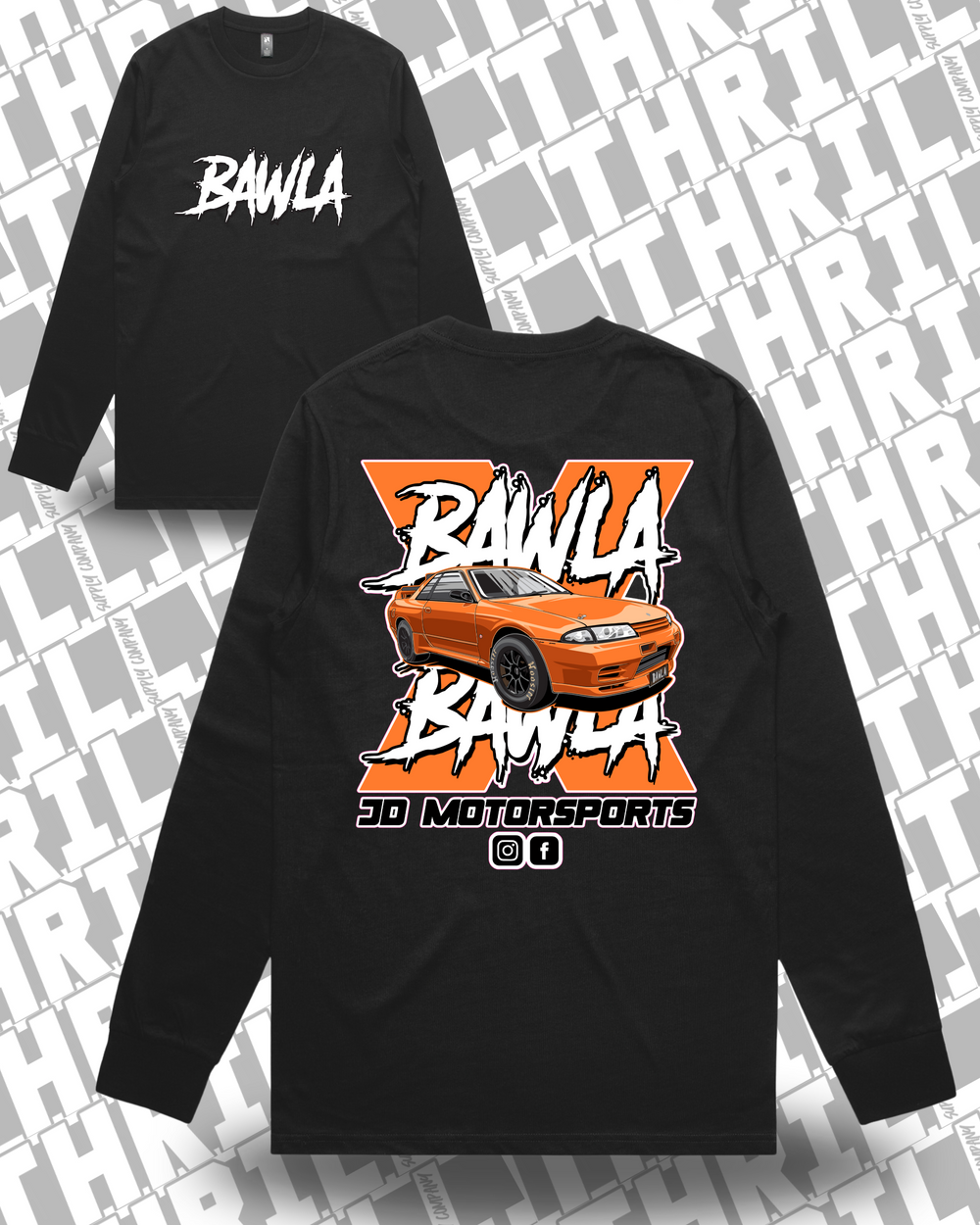 JD Motorsports Classic Long Sleeve black front and back mockup