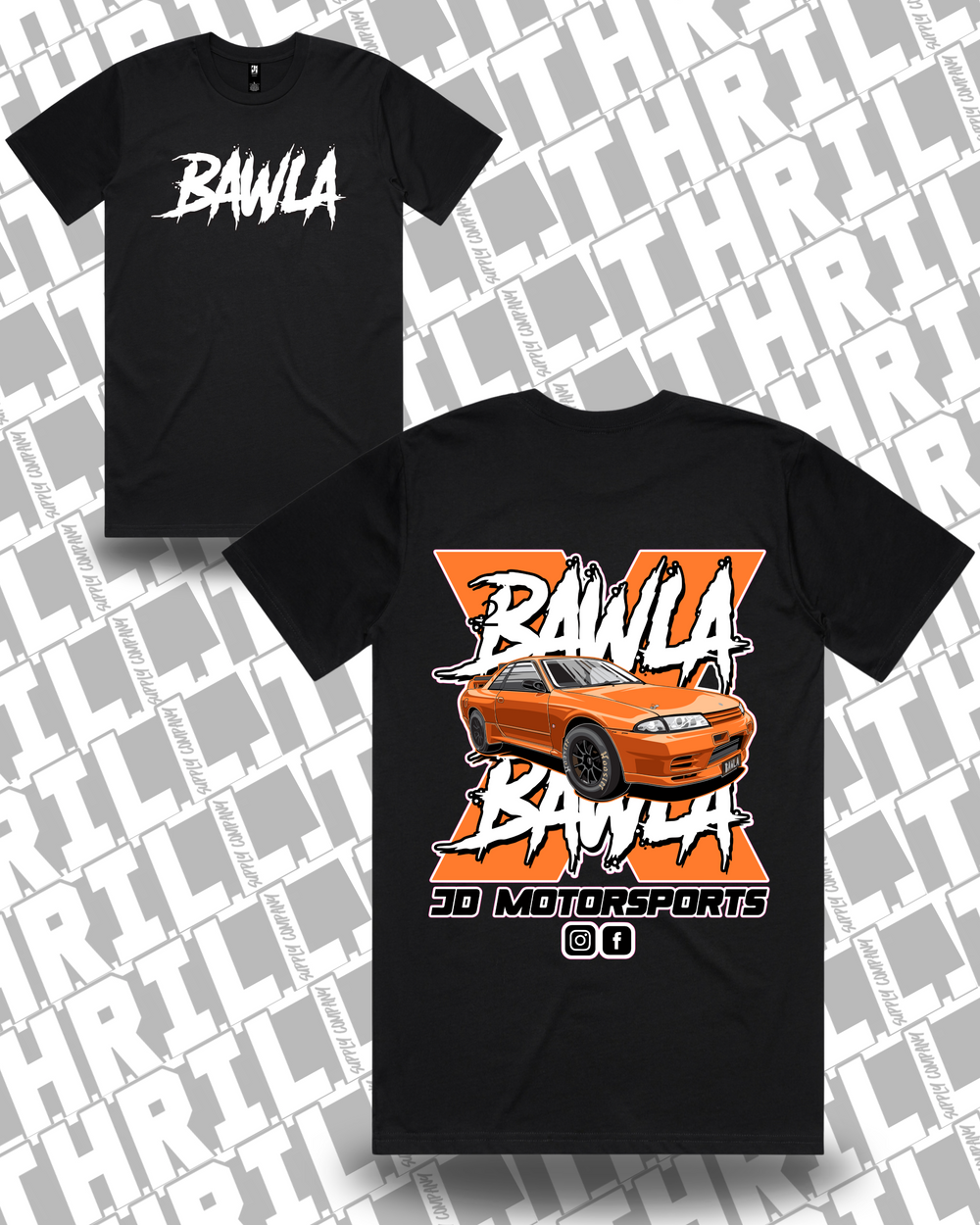 JD Motorsports Classic Tee black front and back mockup