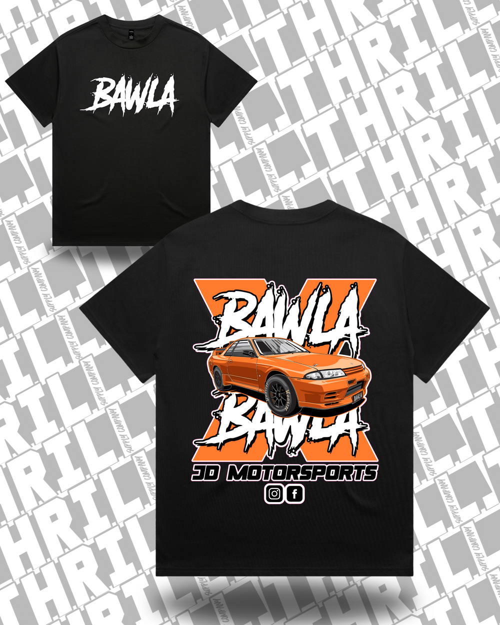 JD Motorsports Heavy Tee black front and back mockup