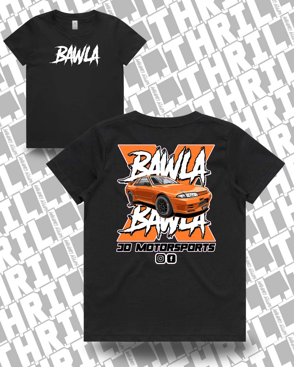 JD Motorsports Kids/Youth Staple Tee black front and back mockup