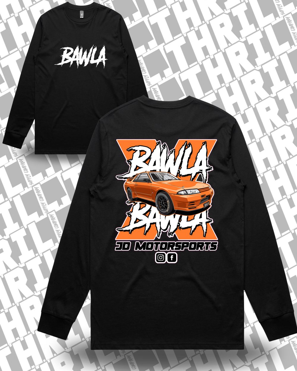 JD Motorsports Staple Long Sleeve black front and back mockup