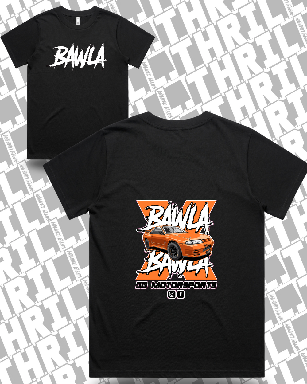 JD Motorsports Women's Classic Tee black front and back mockup