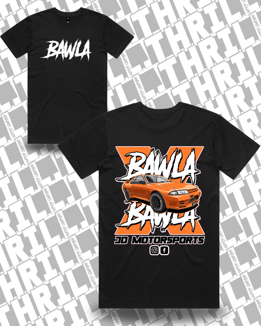 JD Motorsports Staple Tee black front and back mockup